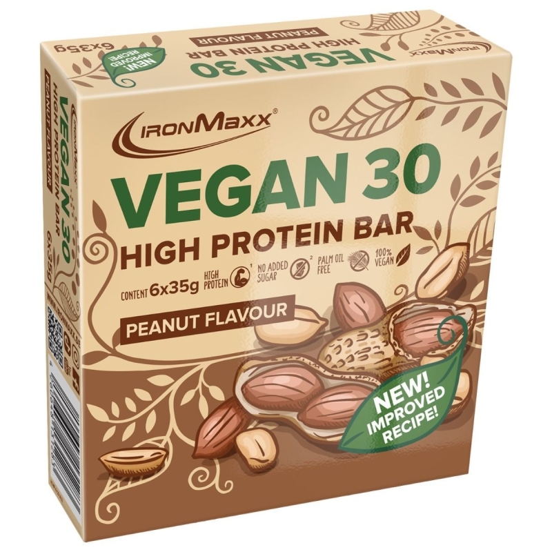 IronMaxx Vegan 30 High Protein Bar 6×35 g. peanut skonis IronMaxx Vegan 30 High Protein Bar 6×35 g. peanut skonis