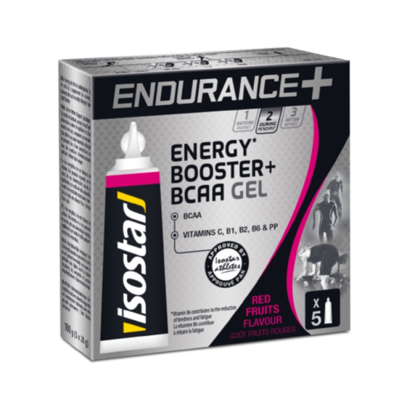 Isostar Endurance BCAA Energy Gel 5X20 g. red fruit skonis Isostar Endurance BCAA Energy Gel 5X20 g. red fruit skonis