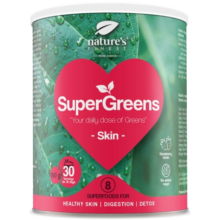Nature's Finest supermaisto mišinys odai „SuperGreens SKIN“, ekologiškas 150 g.