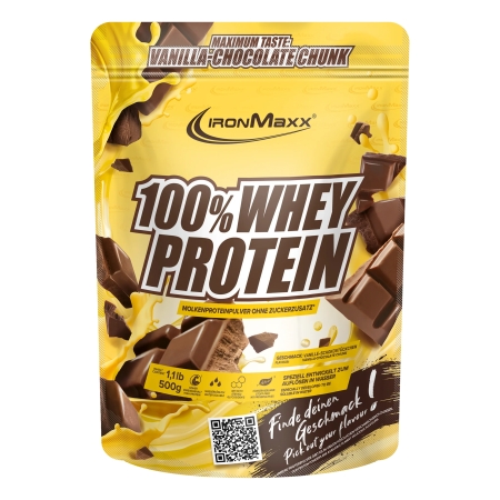 IronMaxx 100% Whey Protein (Vanilla Choco Chunk) 500 g. (Galioja iki: 2025.09.30) vanilla chocolate chunk skonis