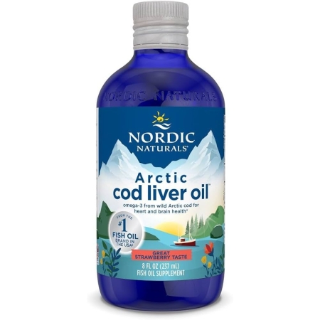 Nordic Naturals Arctic Cod Liver Oil (menkių kepenų aliejus) 237 ml. braškių skonio
