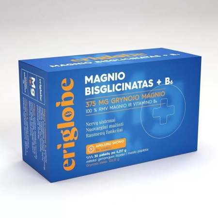 Eriglobe Magnio Bisglicinatas + vitaminas B6 30 pak.